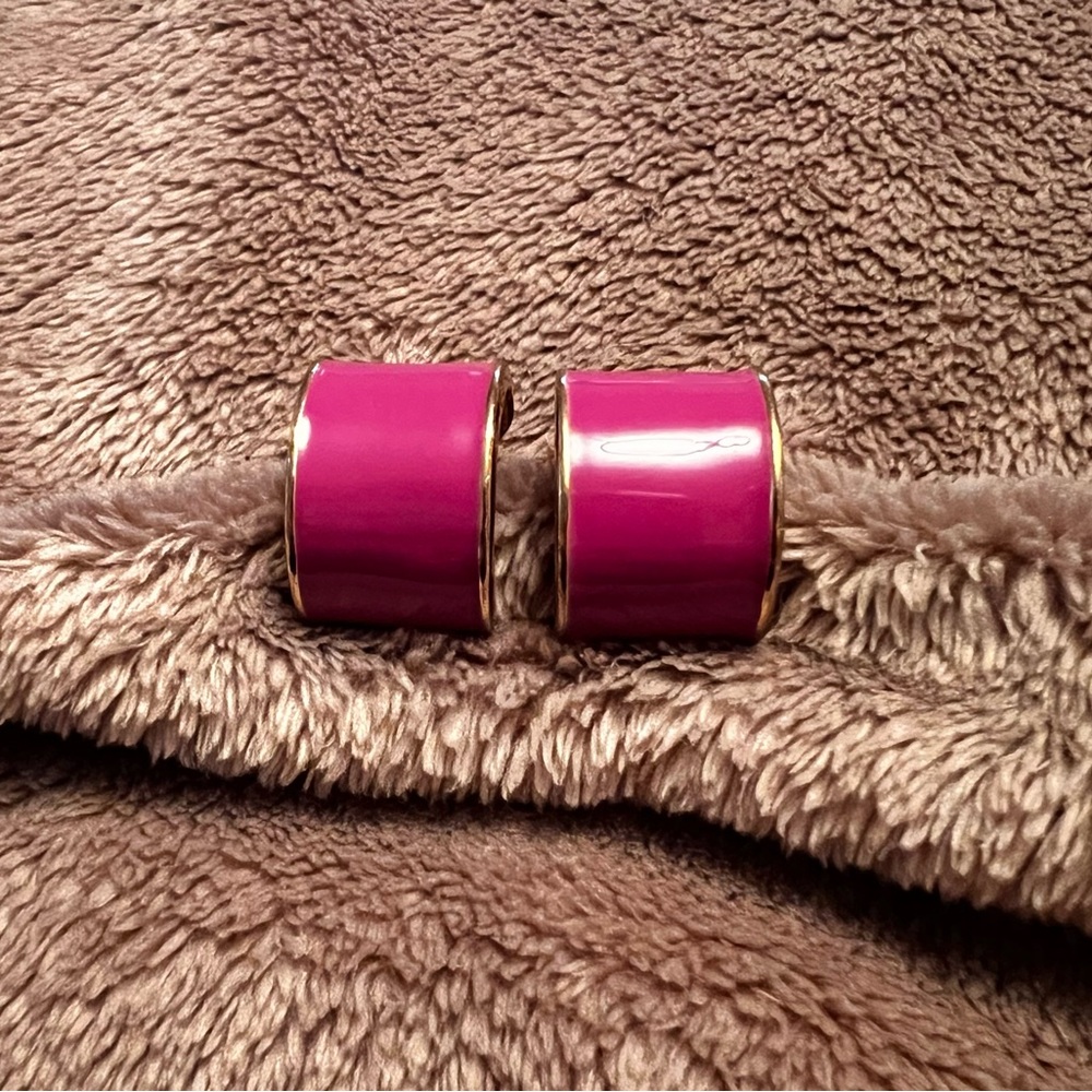 Purple Enamel Retro Chunky Hoop Huggie Funky Vintage Earrings